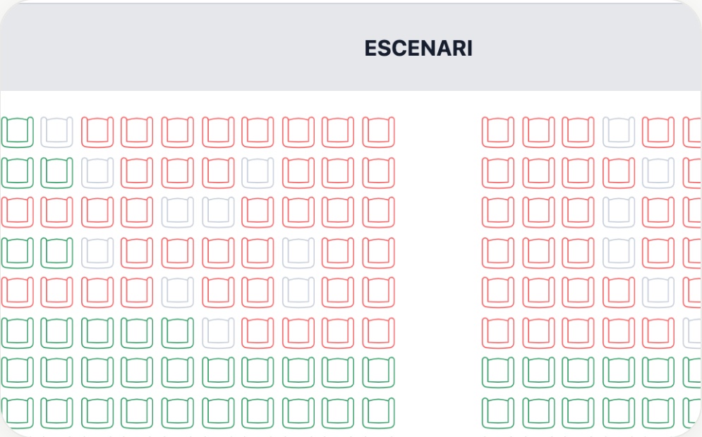 Plano de sala de Loriun con los asientos libres y ocupados